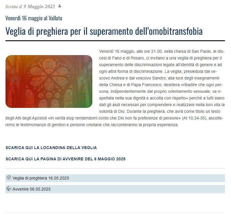 Veglia di preghiera Diocesi Fano Pesaro