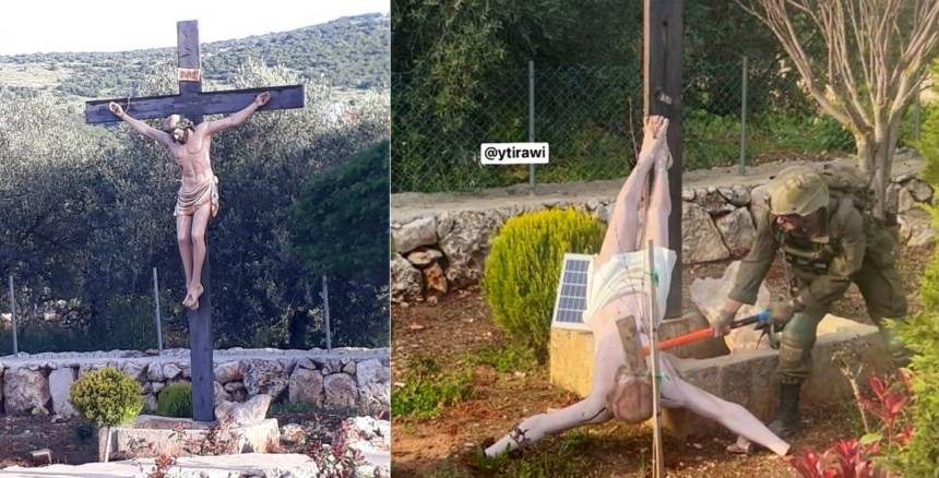 destrozo a hachazos de un crucifijo
