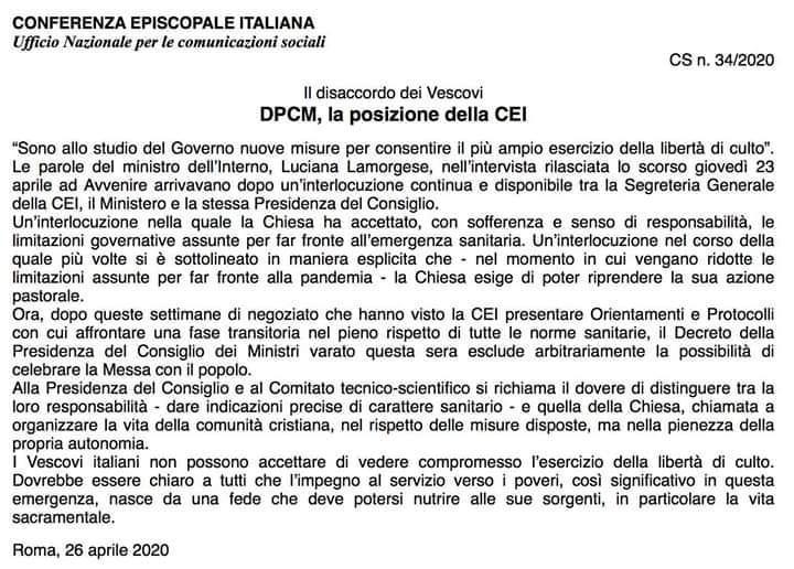 disaccordo CEI con il governo
