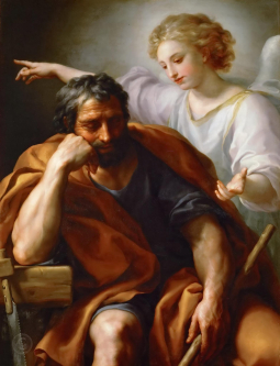 Santa famiglia con al centro Gesù infante